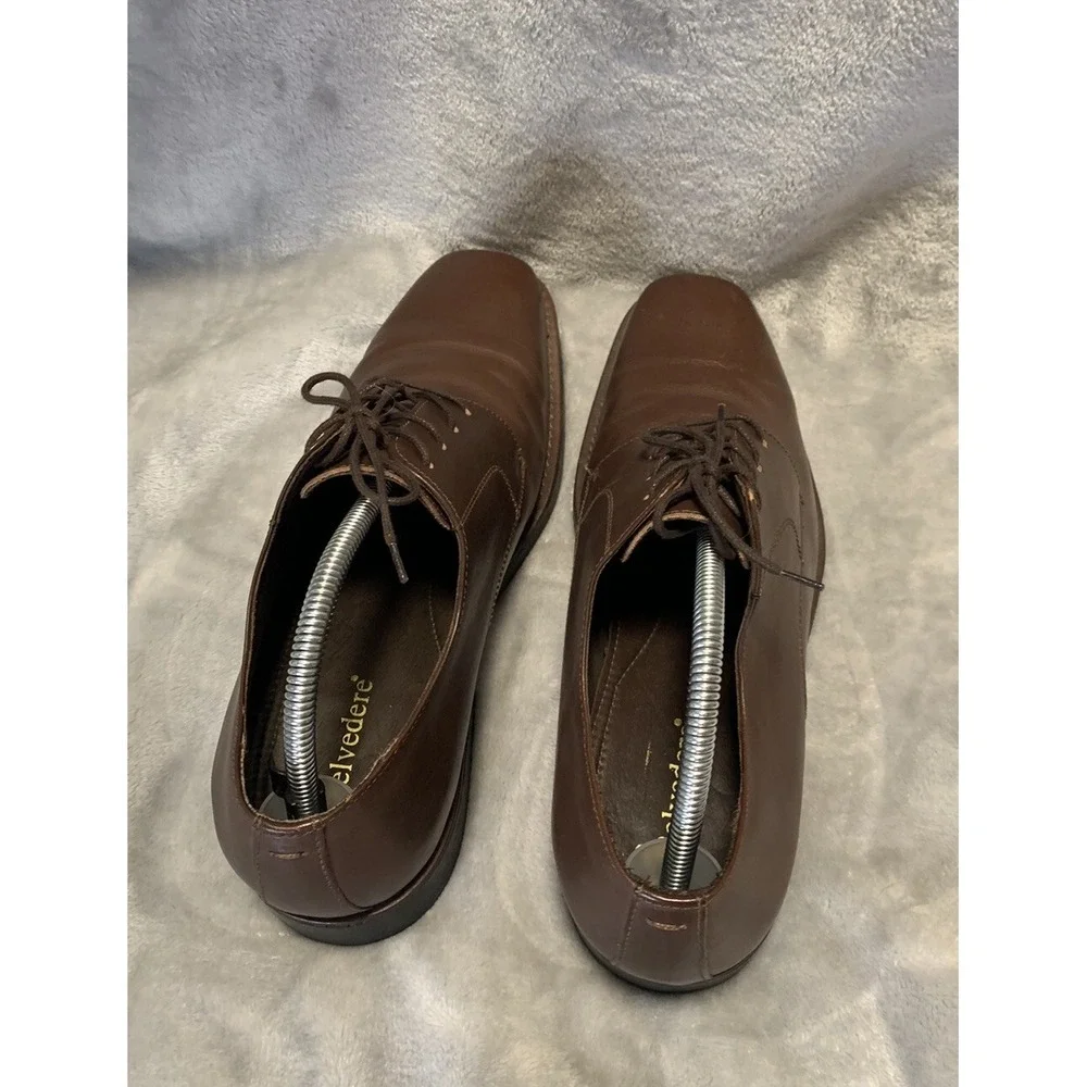 Studio Belvedere Chisel Mens Brown Leather‎ Square Toe Derby Dress Shoes 9.5 M